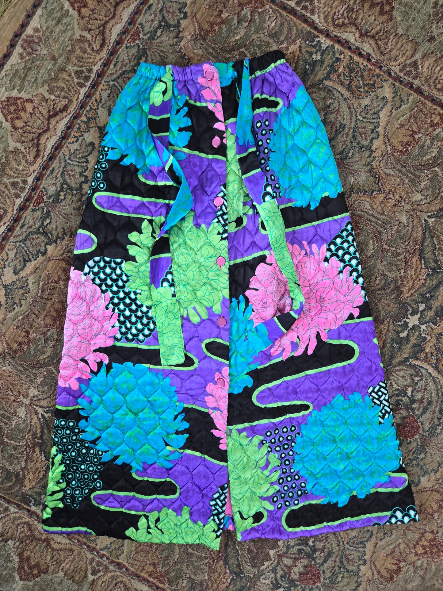 Penney's Loungewear Vintage 70s Dayglo Quilted Skirt - S/M/L