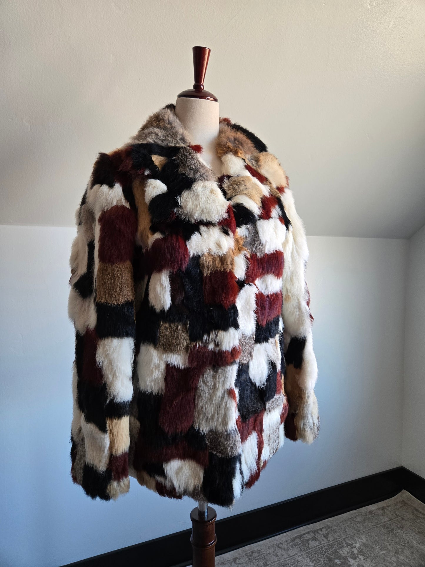 Furmoste Vintage 1970s Patchwork French Rabbit Fur Jacket - Medium