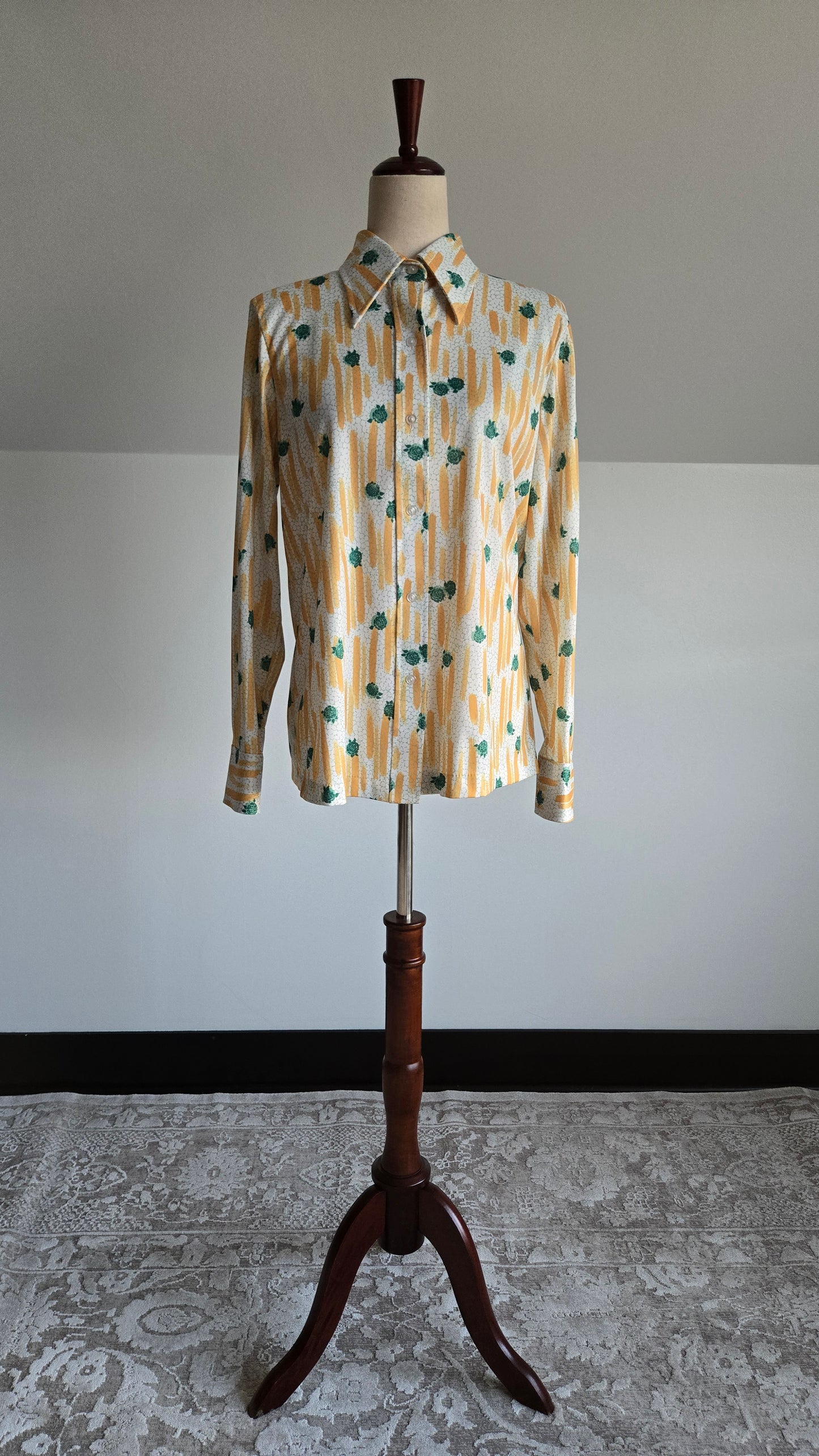 Sears Vintage 70s Nylon Floral Print Shirt - large