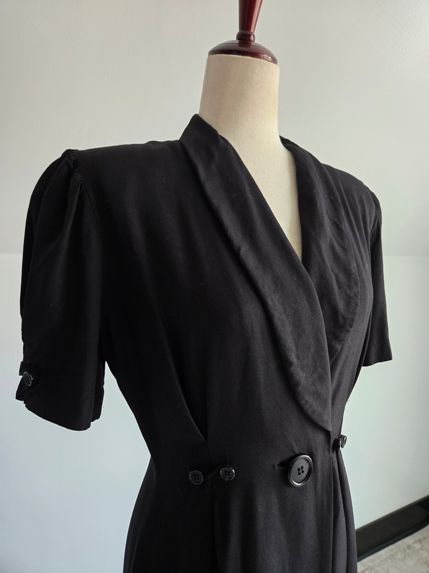 Vintage 80s Llyod Williams Black Rayon/Silk Dress - S/M