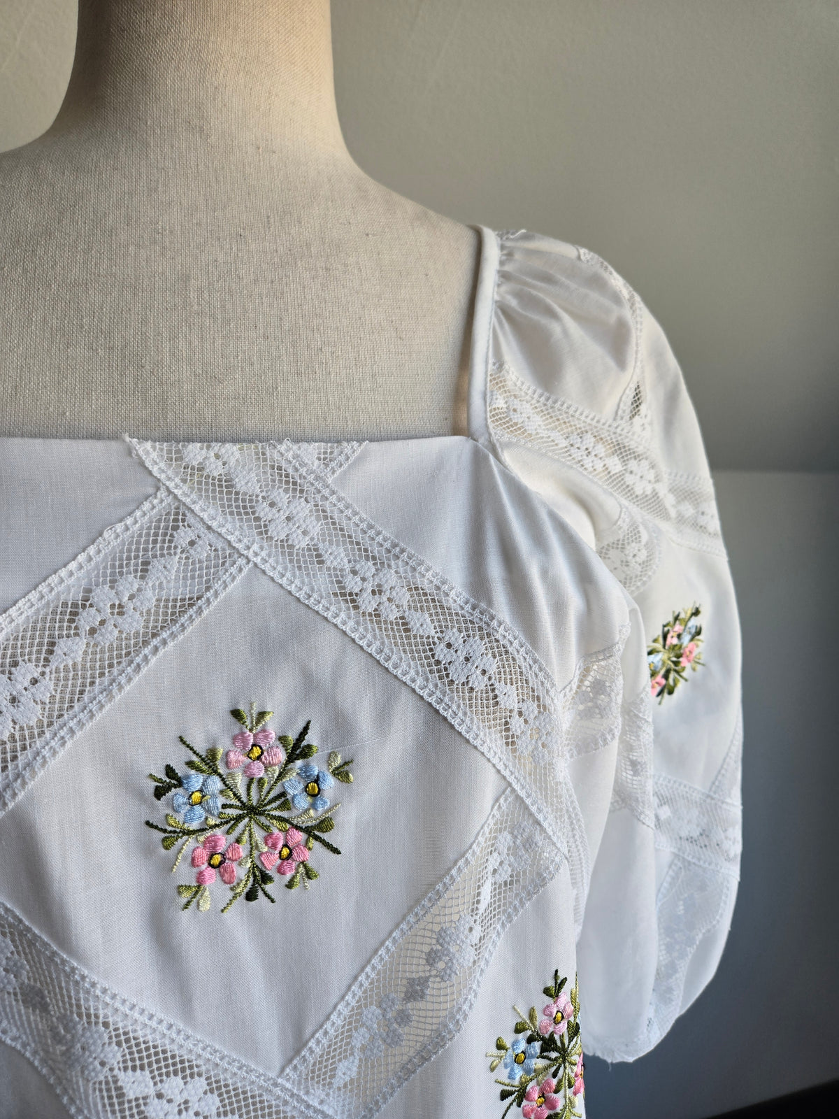 Jesus A Diaz Mexican Cotton Lace and Floral Embroidery Dress - large