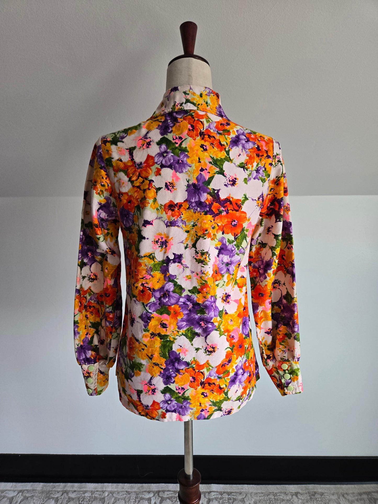 Val Lanne Vintage 70s Dayglo Cotton Floral Top - Small