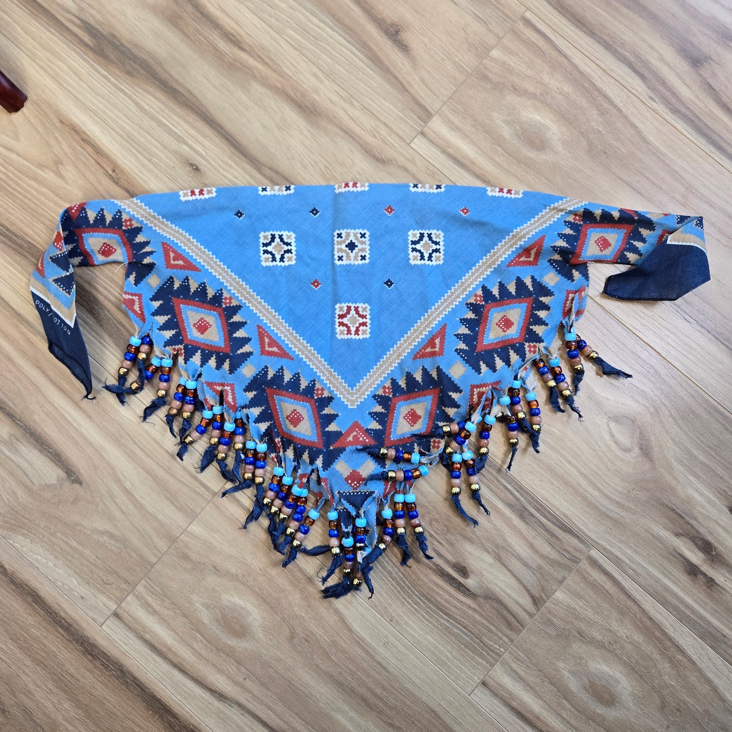 Blue Western Neck Tie Bandana with Beaded Fringe