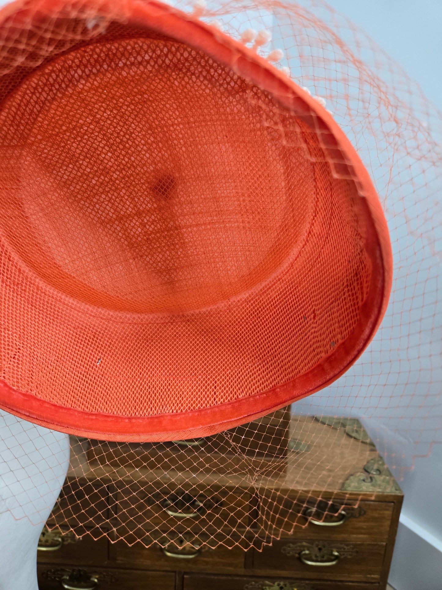 1950s Vintage Peachy Orange Pillbox Hat