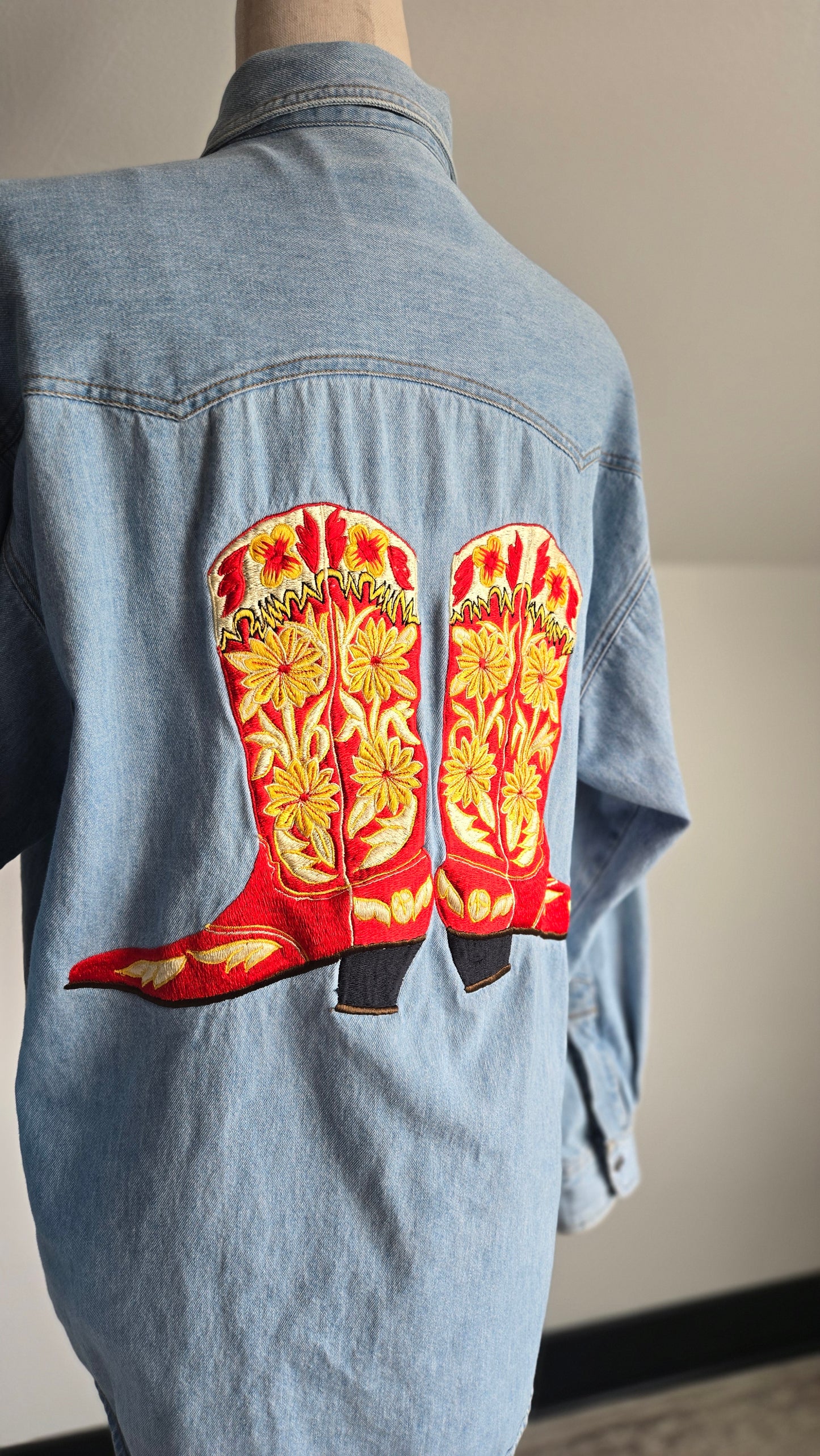 Jake Stuart Denim Shirt with Cowboy Boot Embroidery - M/L