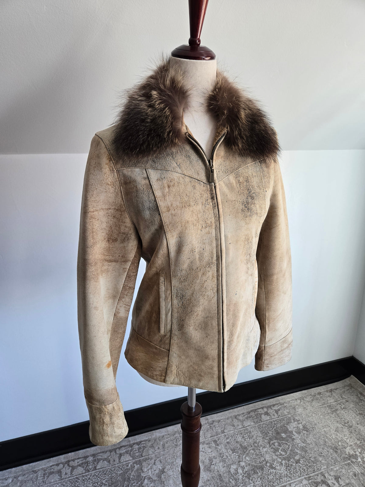 Reilly Olmes Genuine Leather Jacket with Real Fur Collar - XS/S