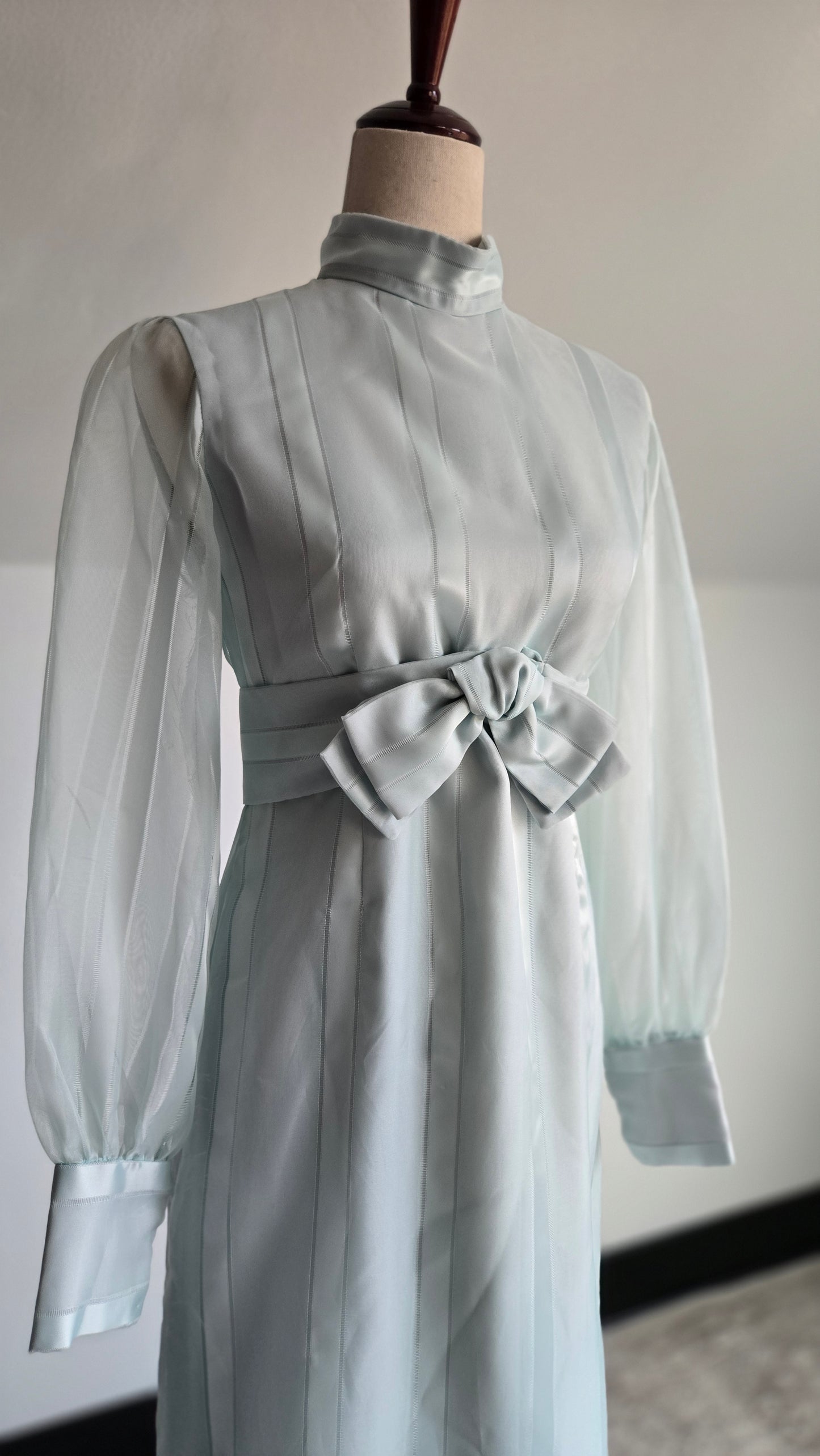 1960s Light Blue Maxi Dress with Bow - small