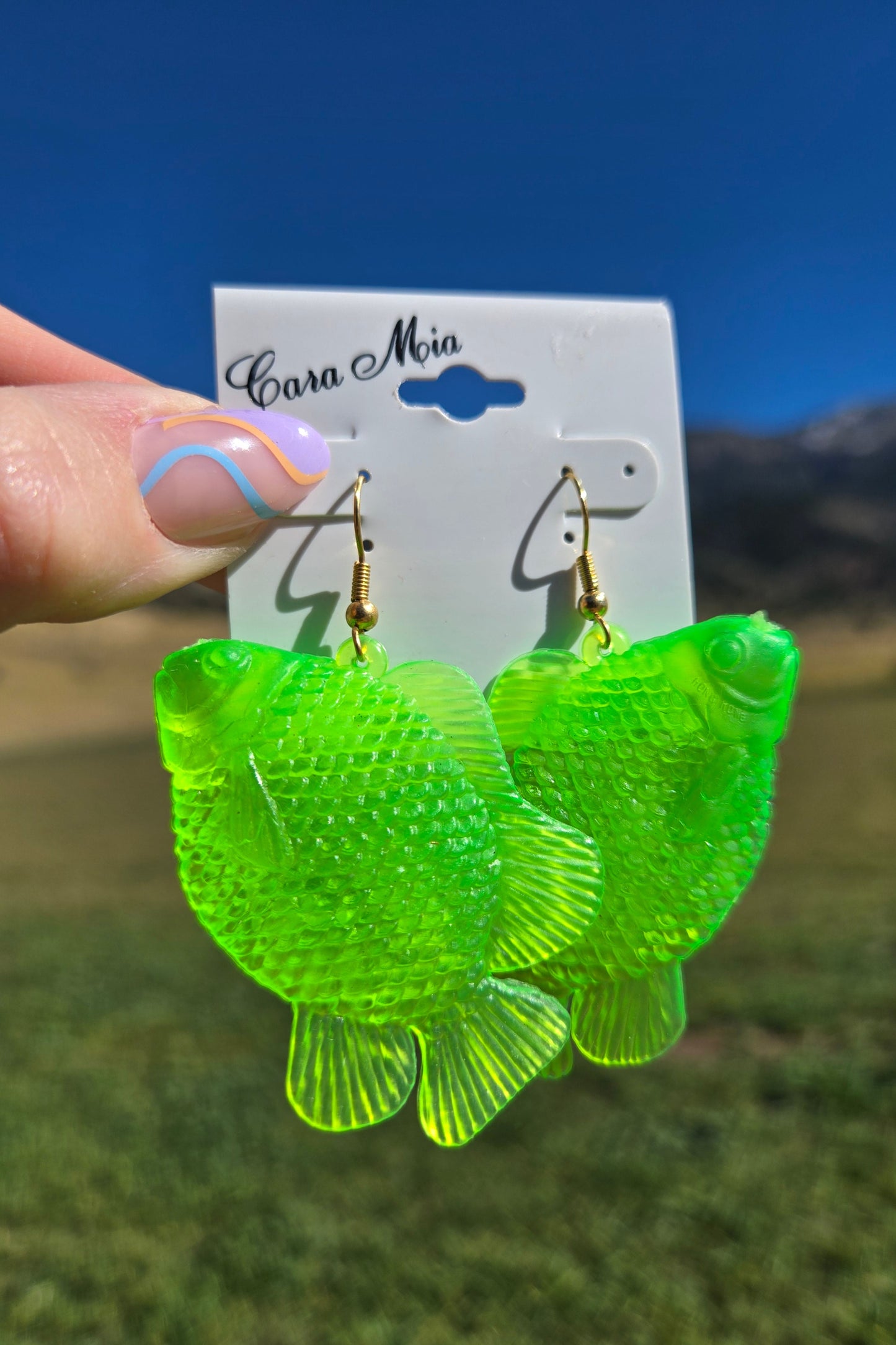 Deadstock Cara Mia Lime Green Rubber Large Tropical Fish Earrings - #1