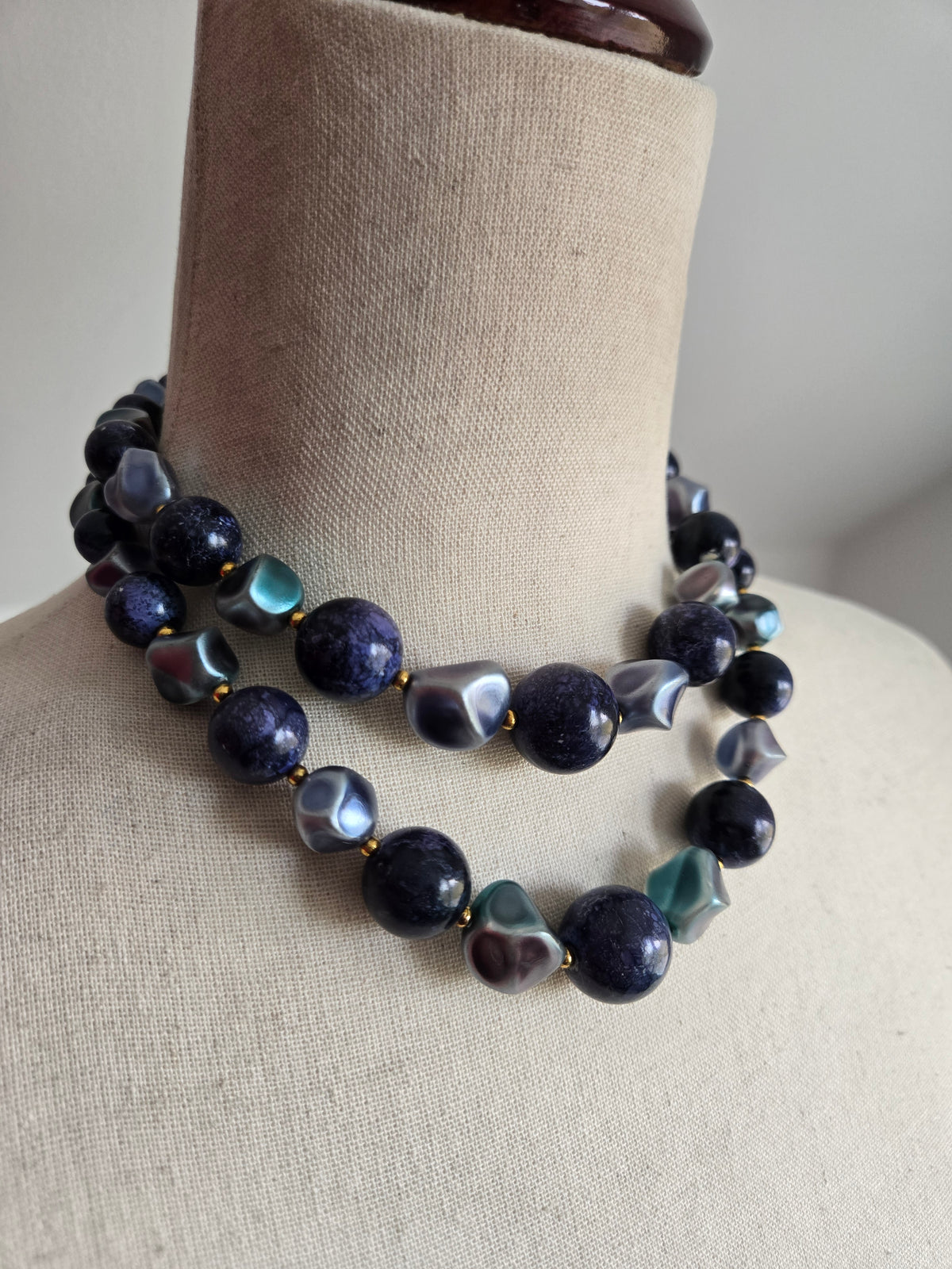Vintage Deep Blue Multi Strand Beaded Necklace