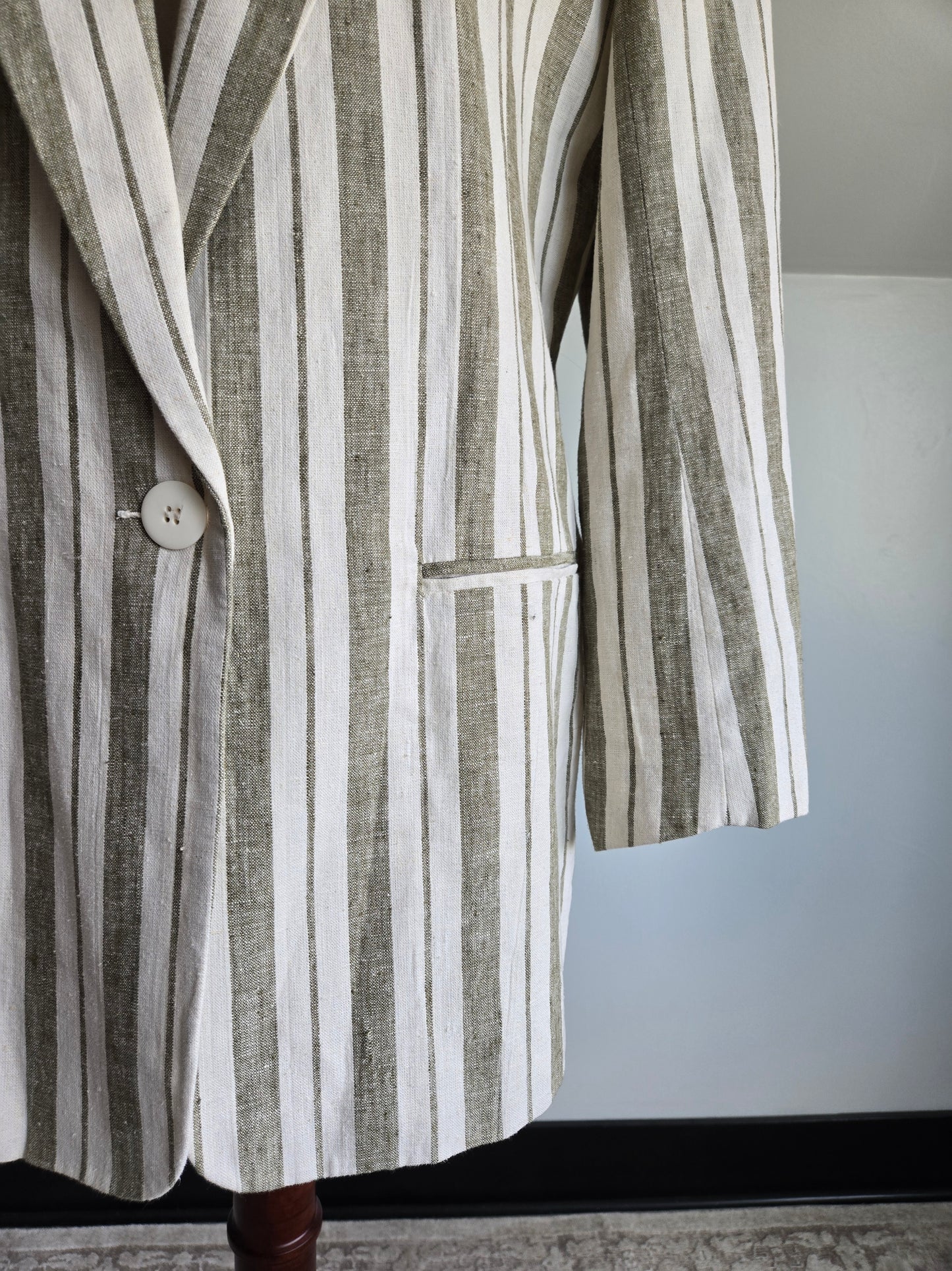 Vintage F. Options Linen/Cotton Blend Striped Blazer - Medium