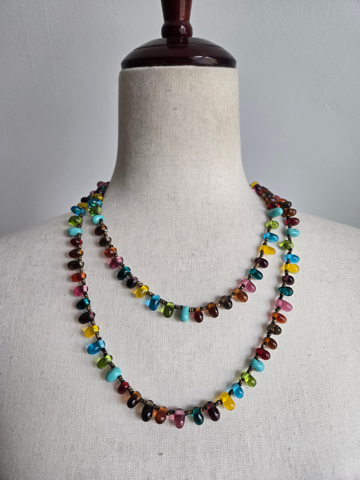 Vibrant Italian Hand Blown Glass Teardrop Bead Necklace
