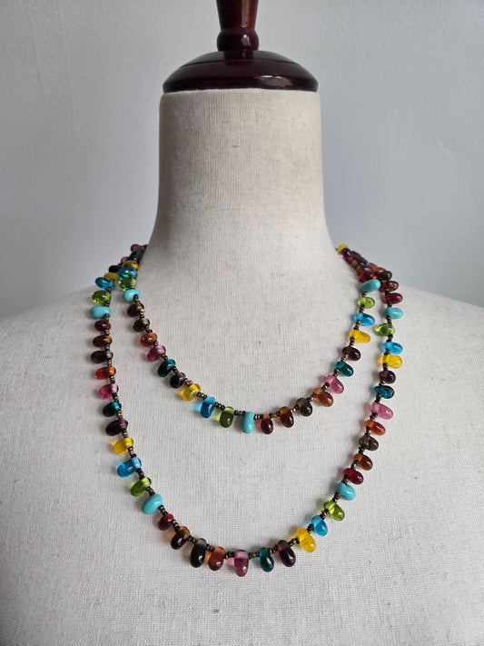 Vibrant Italian Hand Blown Glass Teardrop Bead Necklace