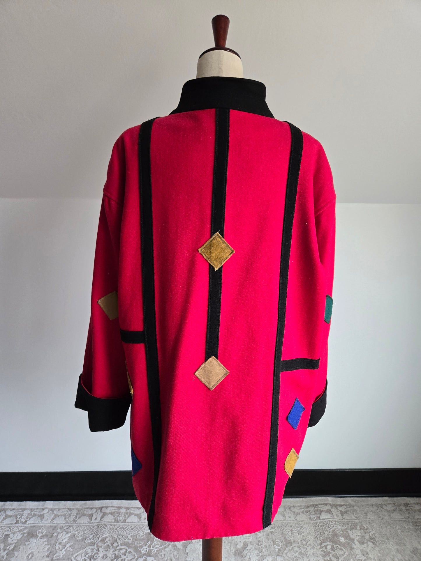 Vintage 1980s Geo Patch Wool Coat Made in Yugoslavia - 2XL