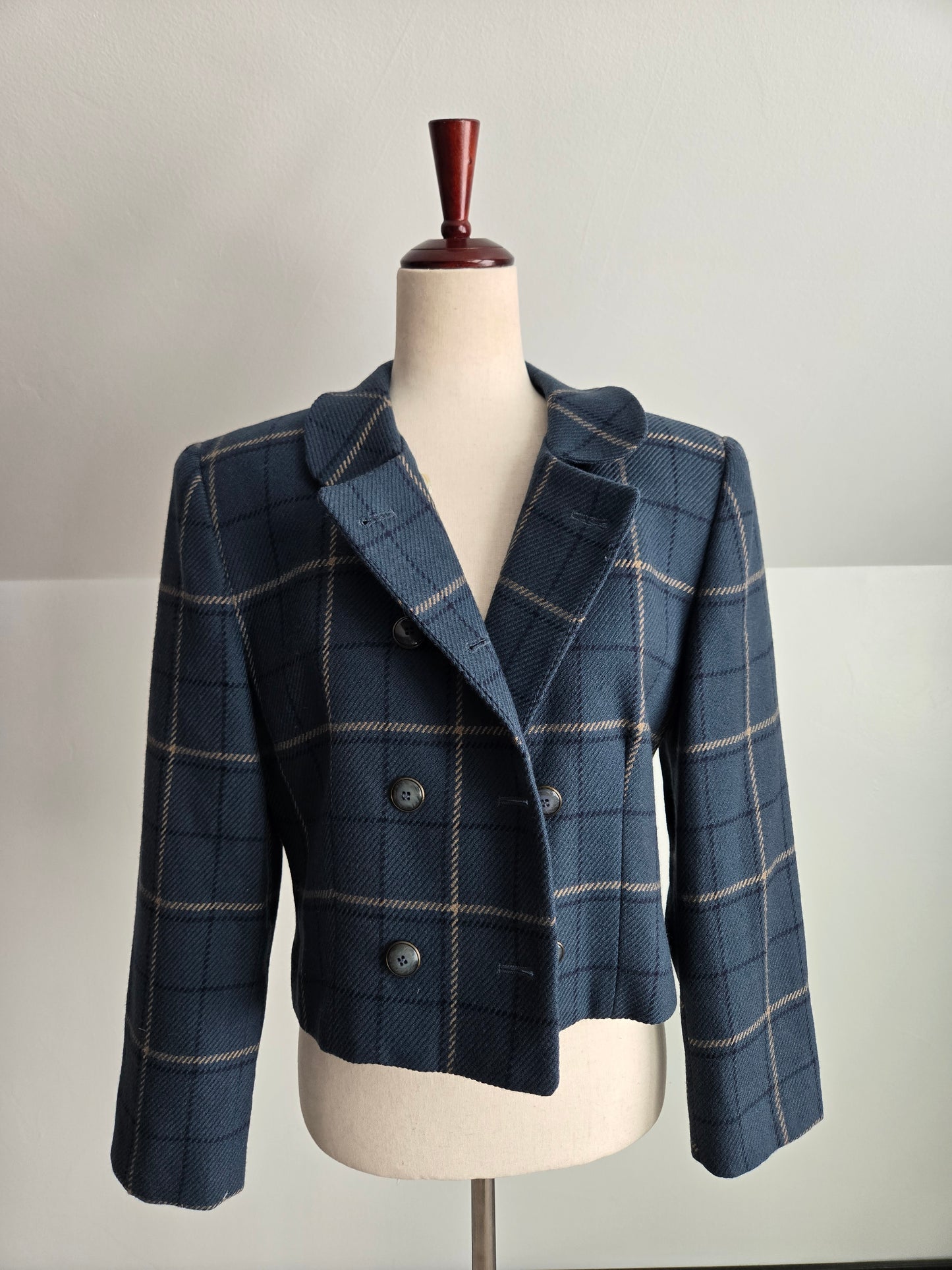 Rena Rowan for Saville Worsted Wool Dusty Blue Cropped Blazer - medium