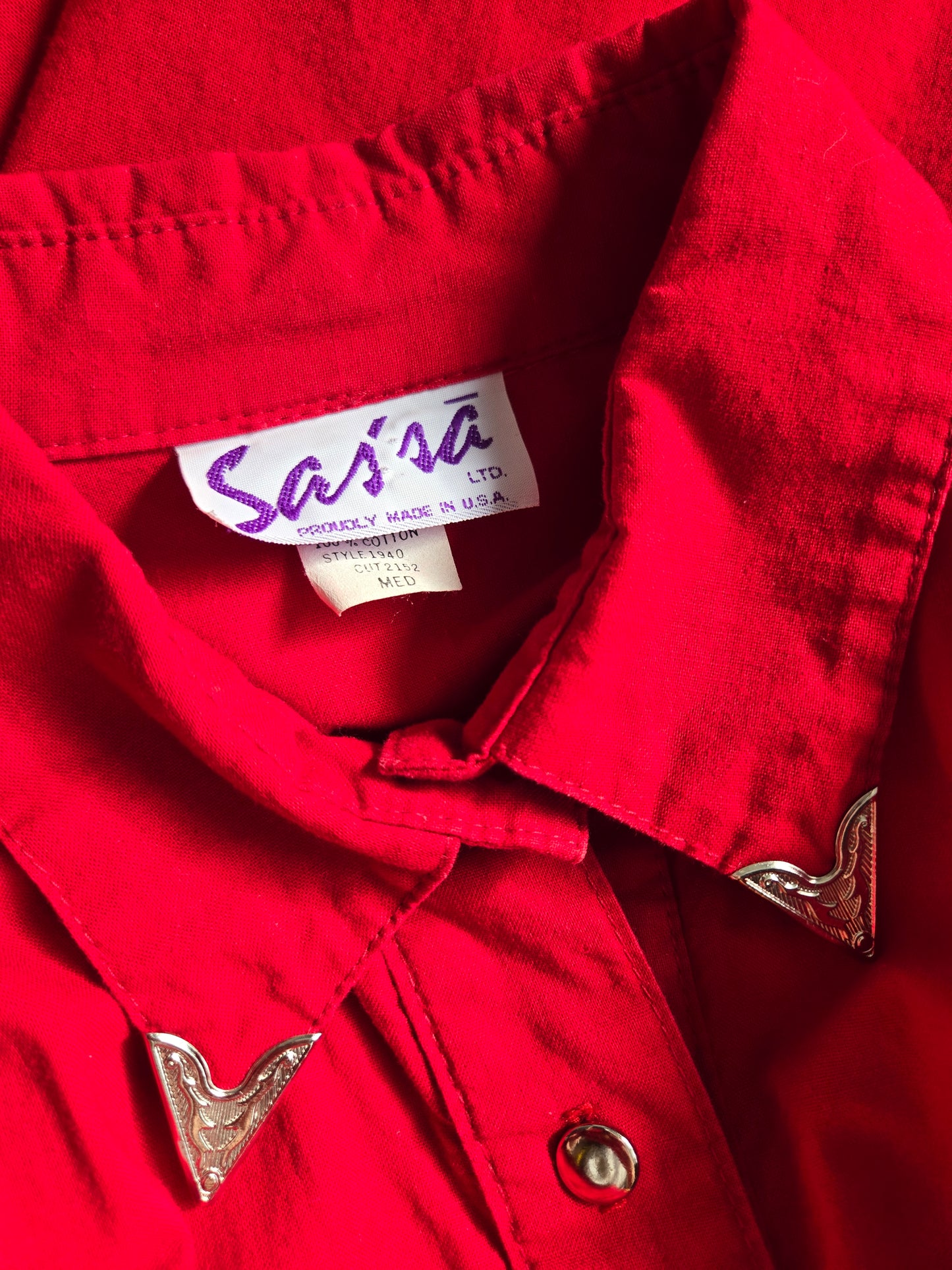 Sas'sa Vintage Red Western Dress with Silver Concho Details - S/M
