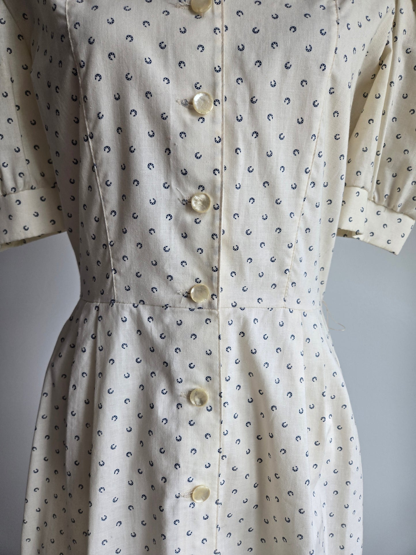 Trego's Westwear Vintage Cotton Dress with Horseshoe Print - Large