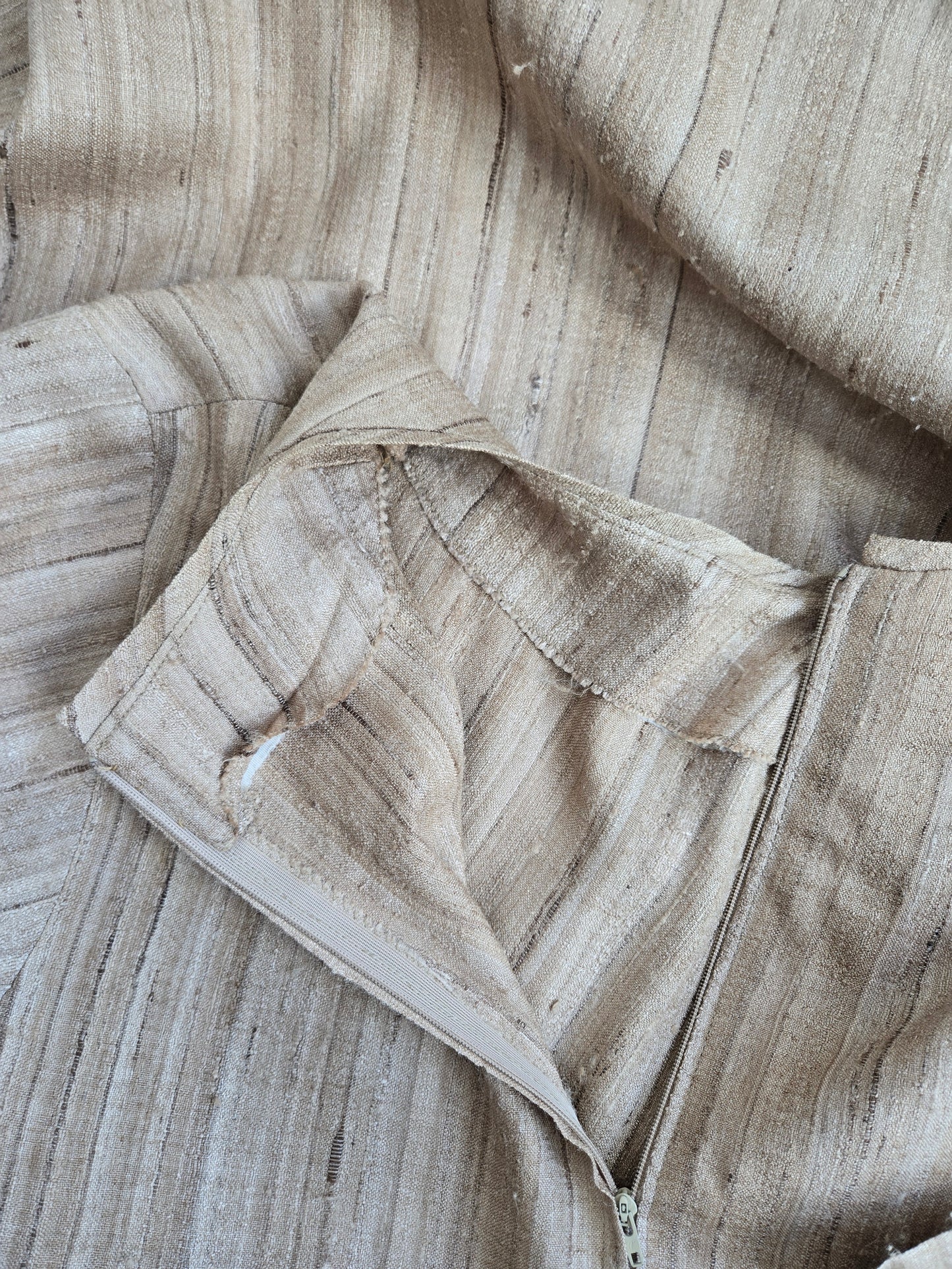 Vintage Raw Silk Tan Hand Made Dress - large