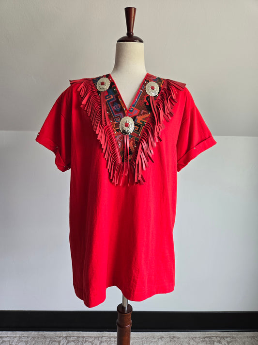 Vintage 90s Joan and J Red Western Fringe Tshirt - L/XL