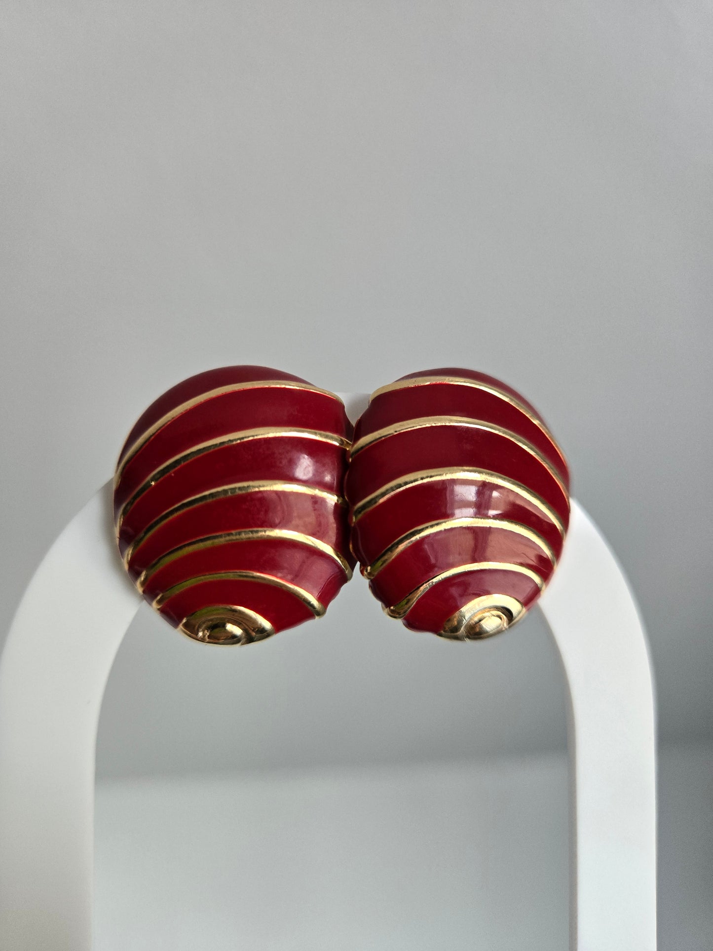 Napier Vintage Gold Tone Red Enamel Pierced Earrings
