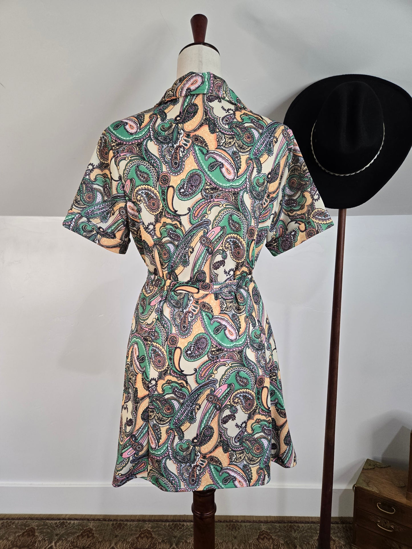 Vintage 70s Paisley Print Mini Dress - large
