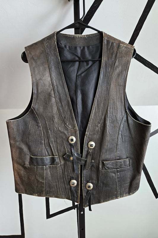 Vintage Genuine Leather Western Biker Vest - XL