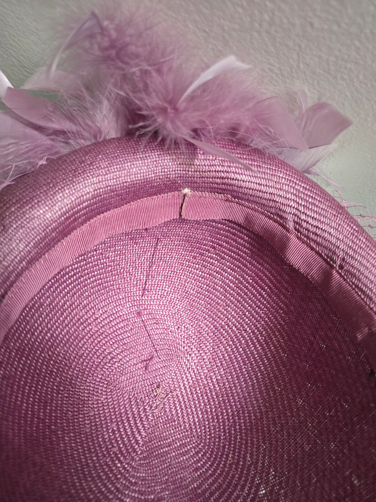 Vintage Lavender Fascinator with Mesh and Feathers
