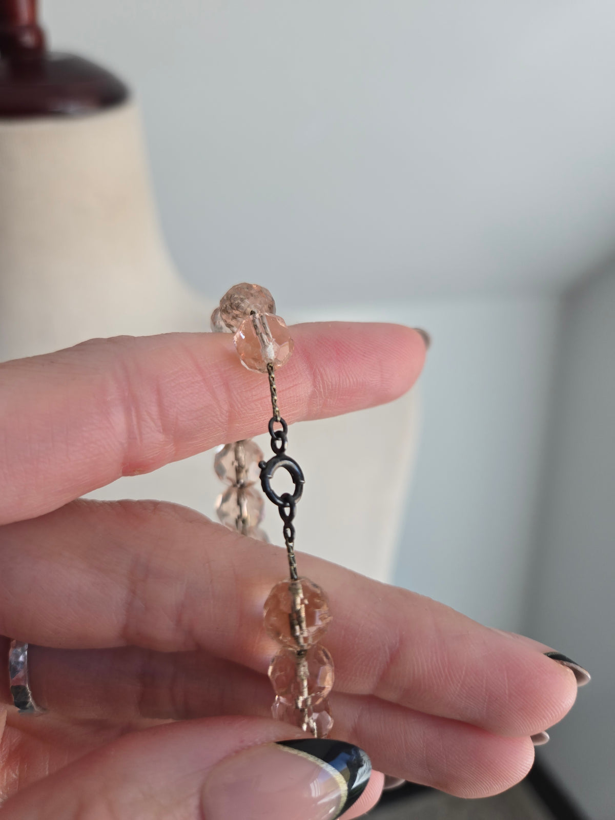 Vintage Pink Crystal Faceted Glass Necklace