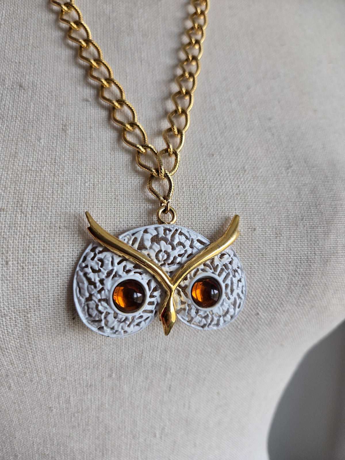 ART Signed Vintage Owl Necklace