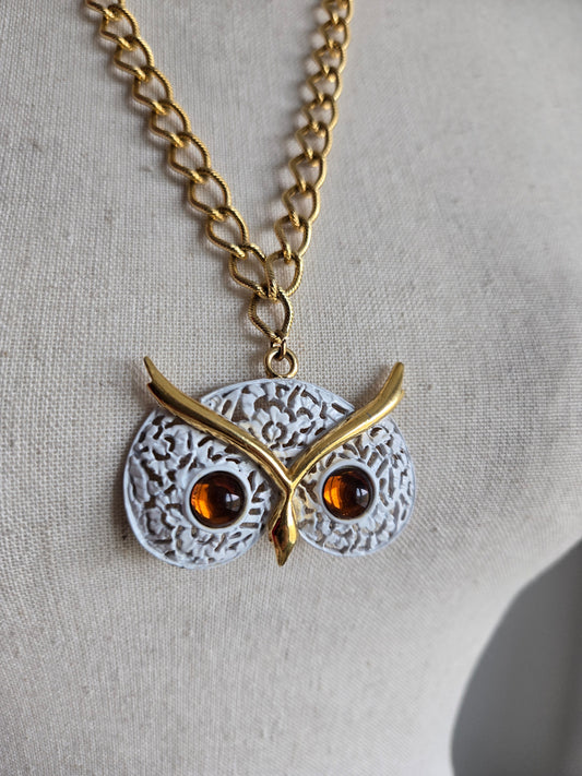 ART Signed Vintage Owl Necklace