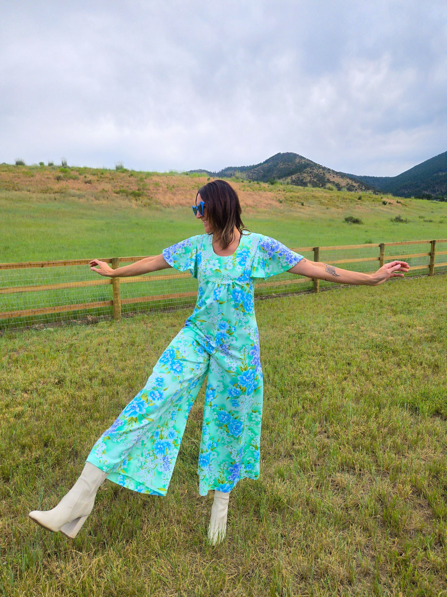 Vintage 1960s Flower Power Jumpsuit - S/M