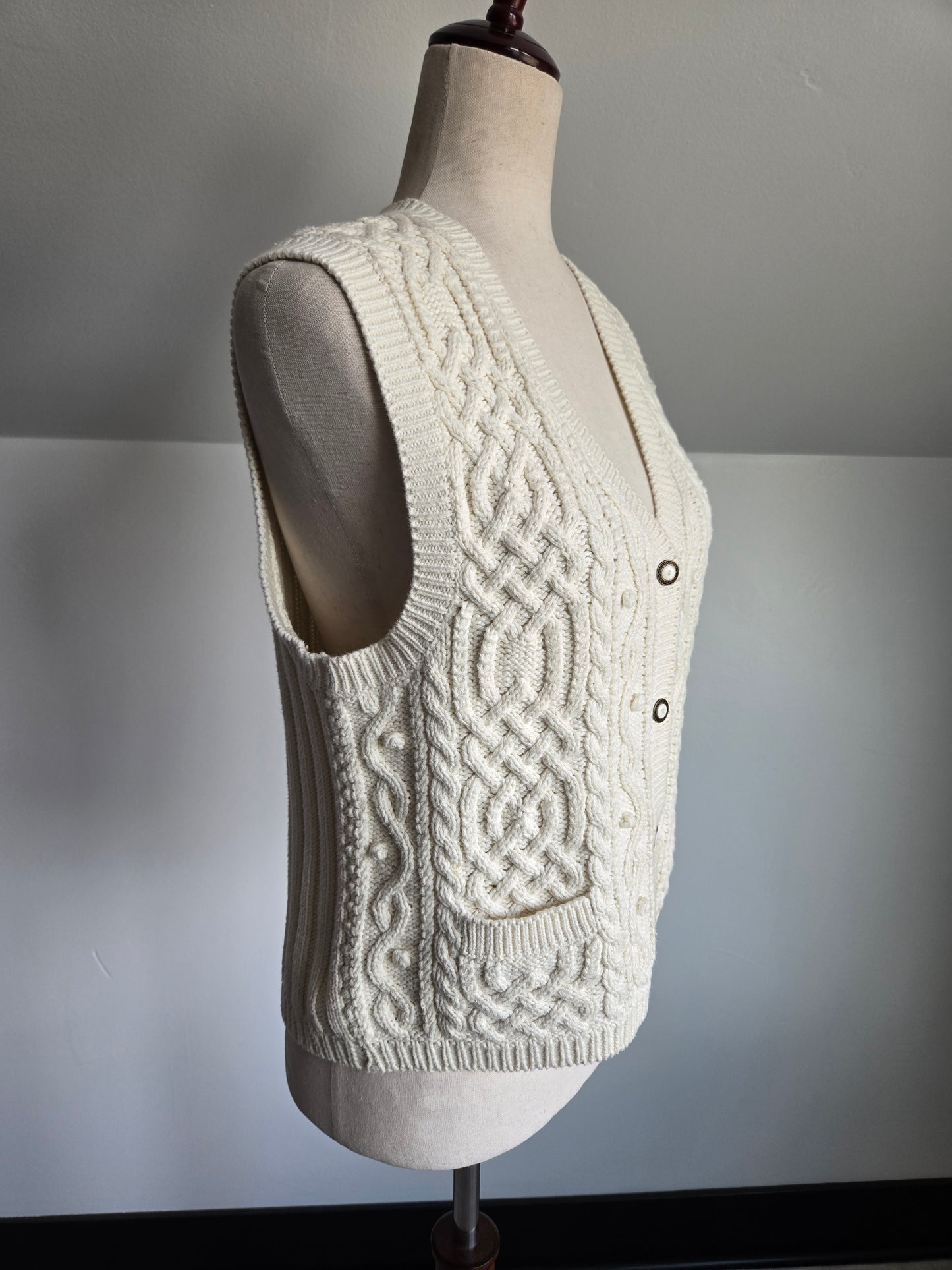 Vintage 90s Cotton Cable Knit Vest - Medium
