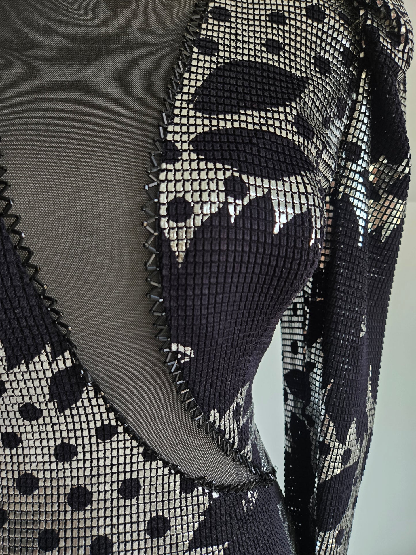 Miss Kansas Estate Black and Silver Janine Asymmetric Hem Dress Made in Italy - XS/S