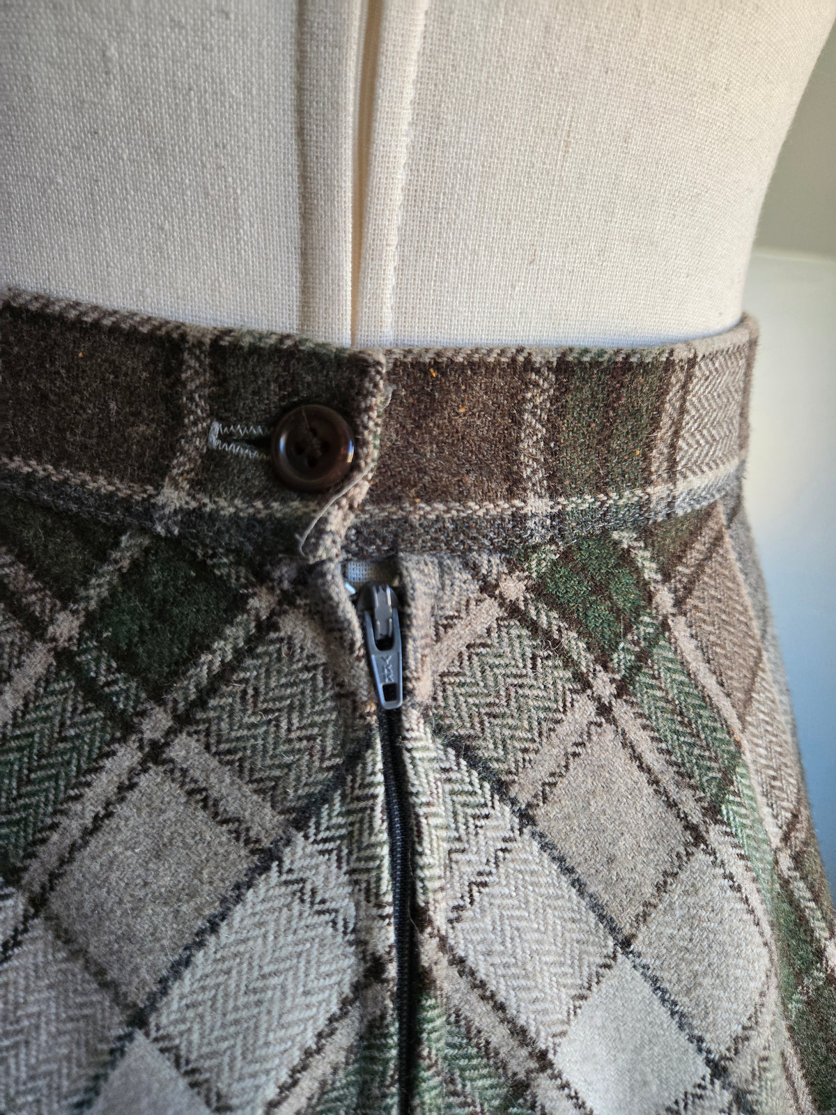 Vintage Stonybrook Wool Bias Cut Plaid A Line Skirt - W25