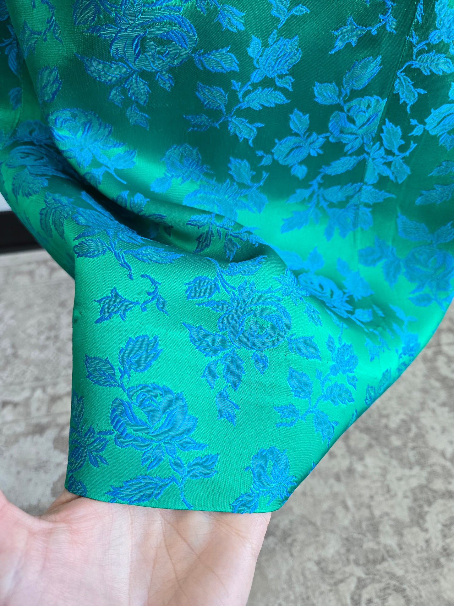 1950s Jacquard Floral Blue Dress - small