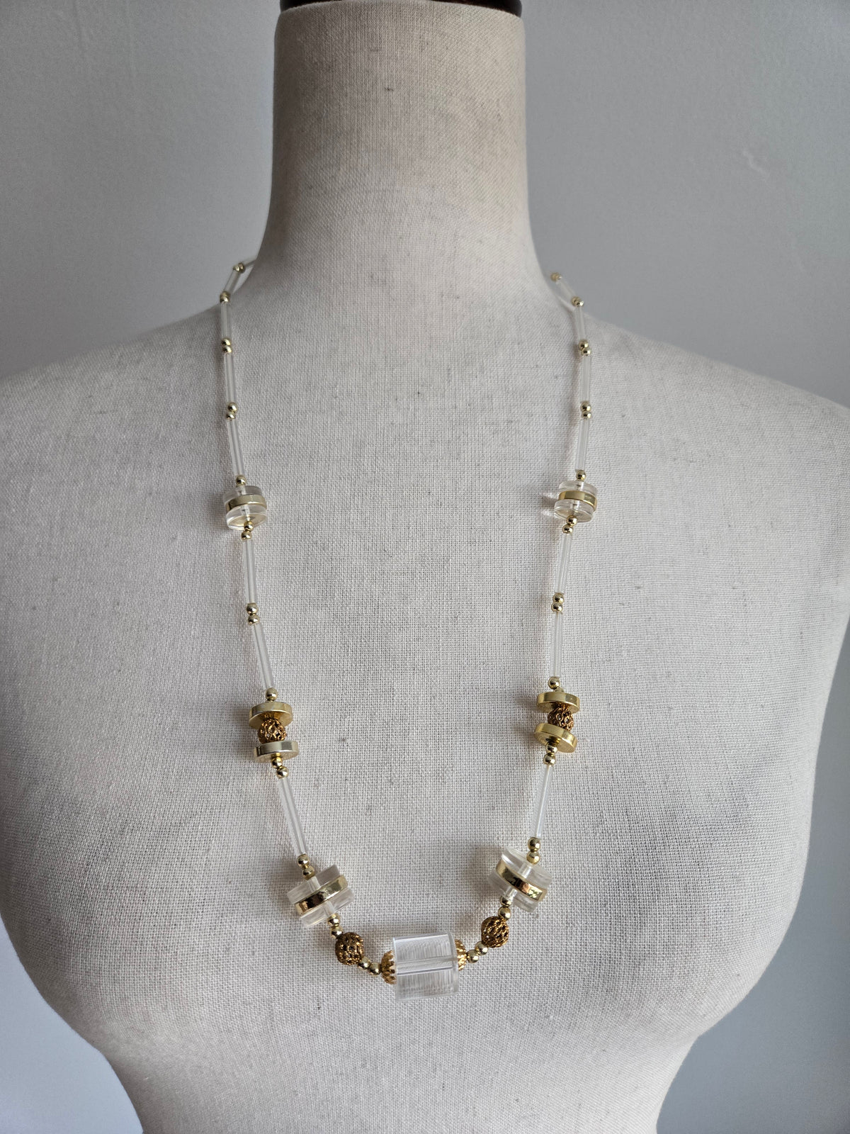 Vintage Clear Lucite and Gold Statement Necklace