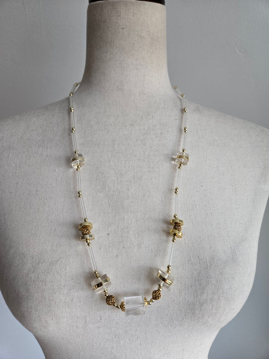 Vintage Clear Lucite and Gold Statement Necklace