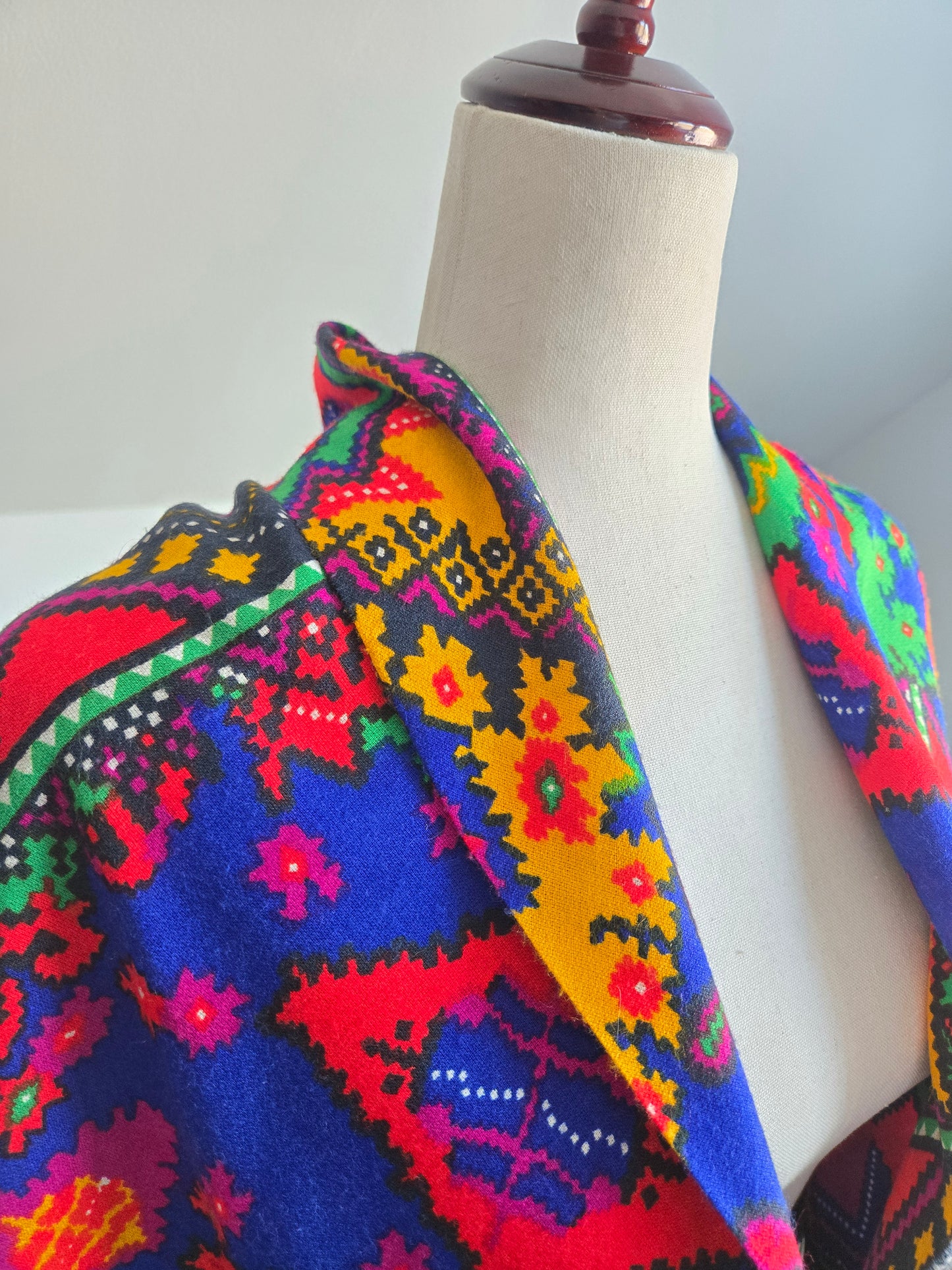 Vintage Barkcloth Dayglo Shawl with Fringe - OS