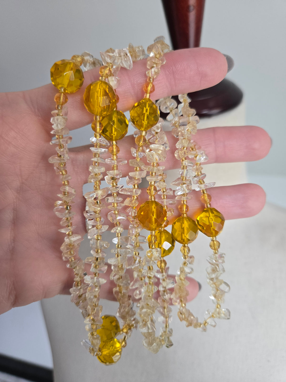 Genuine Citrine and Crystal Long Necklace