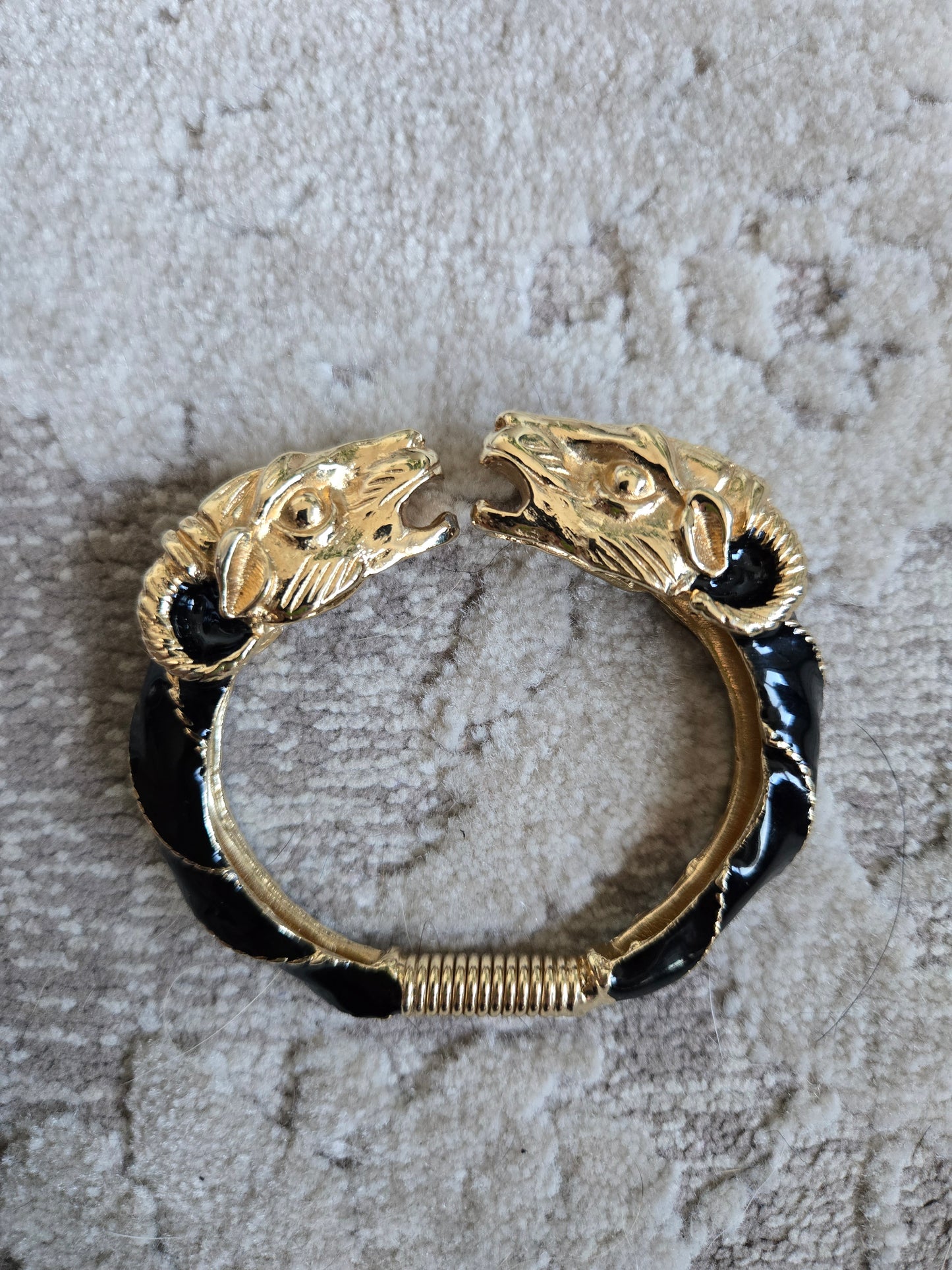 Donald Stannard Vintage Black Double Rams Head Hinge Bracelet