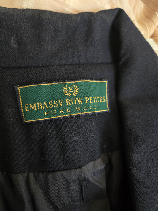 Embassy Row Vintage Pure Wool Navy Blazer with 3D Crest - Large