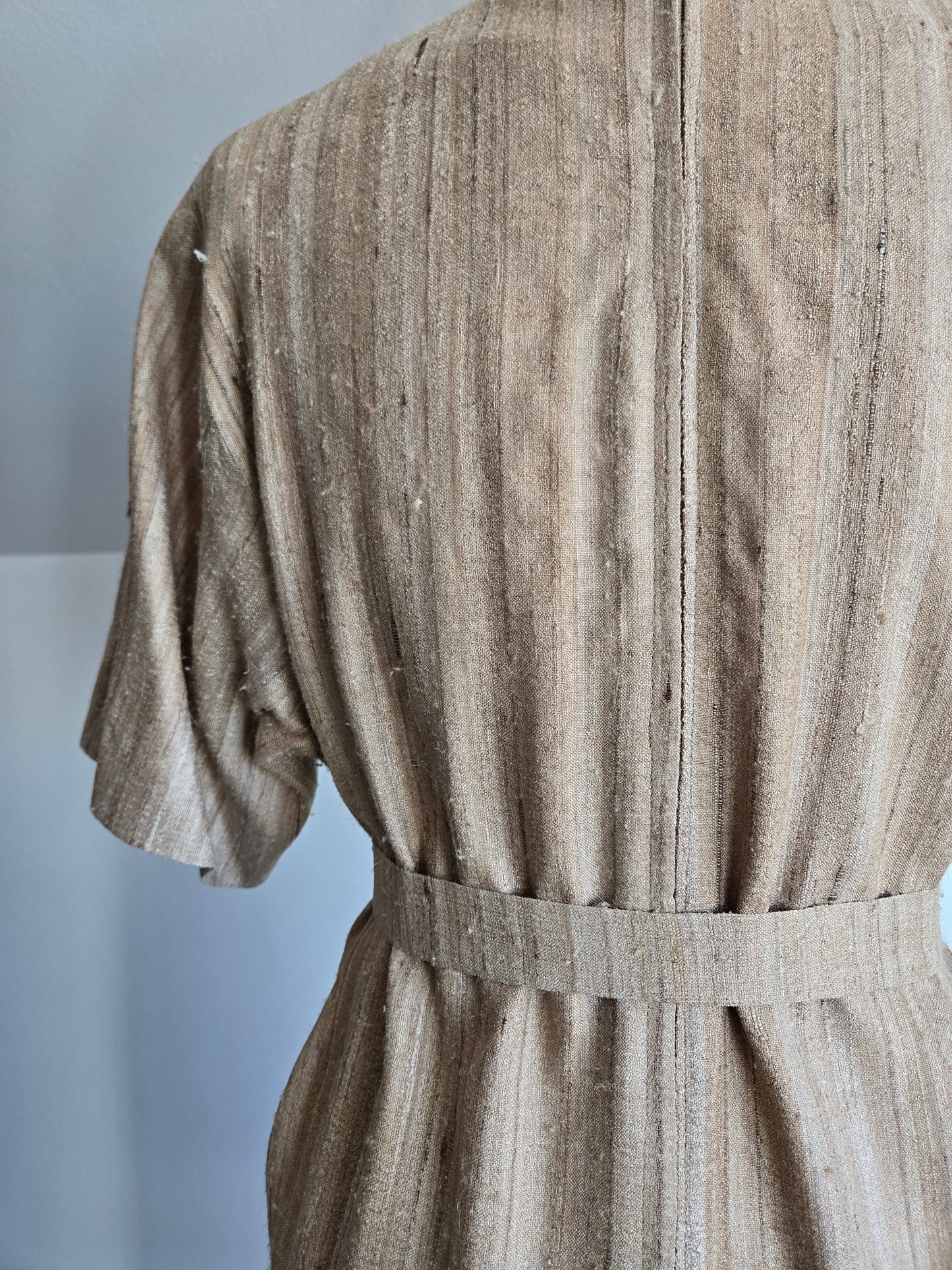 Vintage Raw Silk Tan Hand Made Dress - large