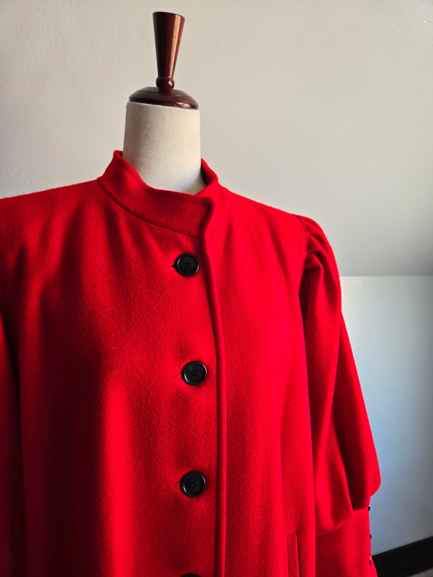 Lady Suzette Vintage 80s Edwardian Revival Bright Red Wool Over Coat - L/XL