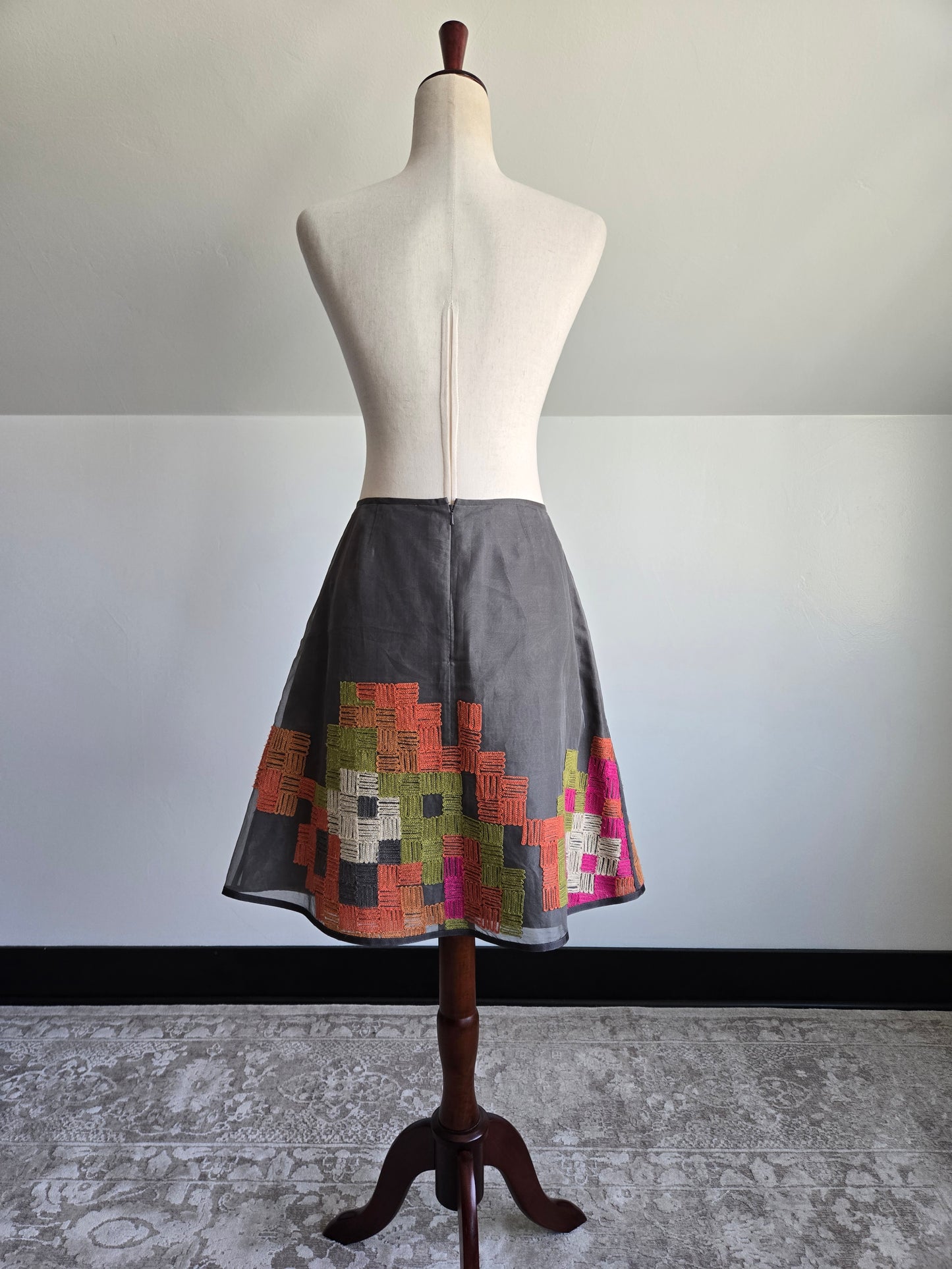 Sigrid Olsen Designer Silk Embroidered Skirt - W34"