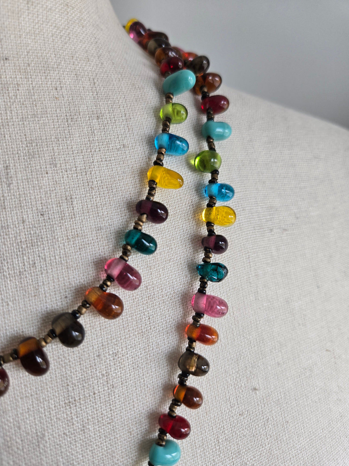Vibrant Italian Hand Blown Glass Teardrop Bead Necklace