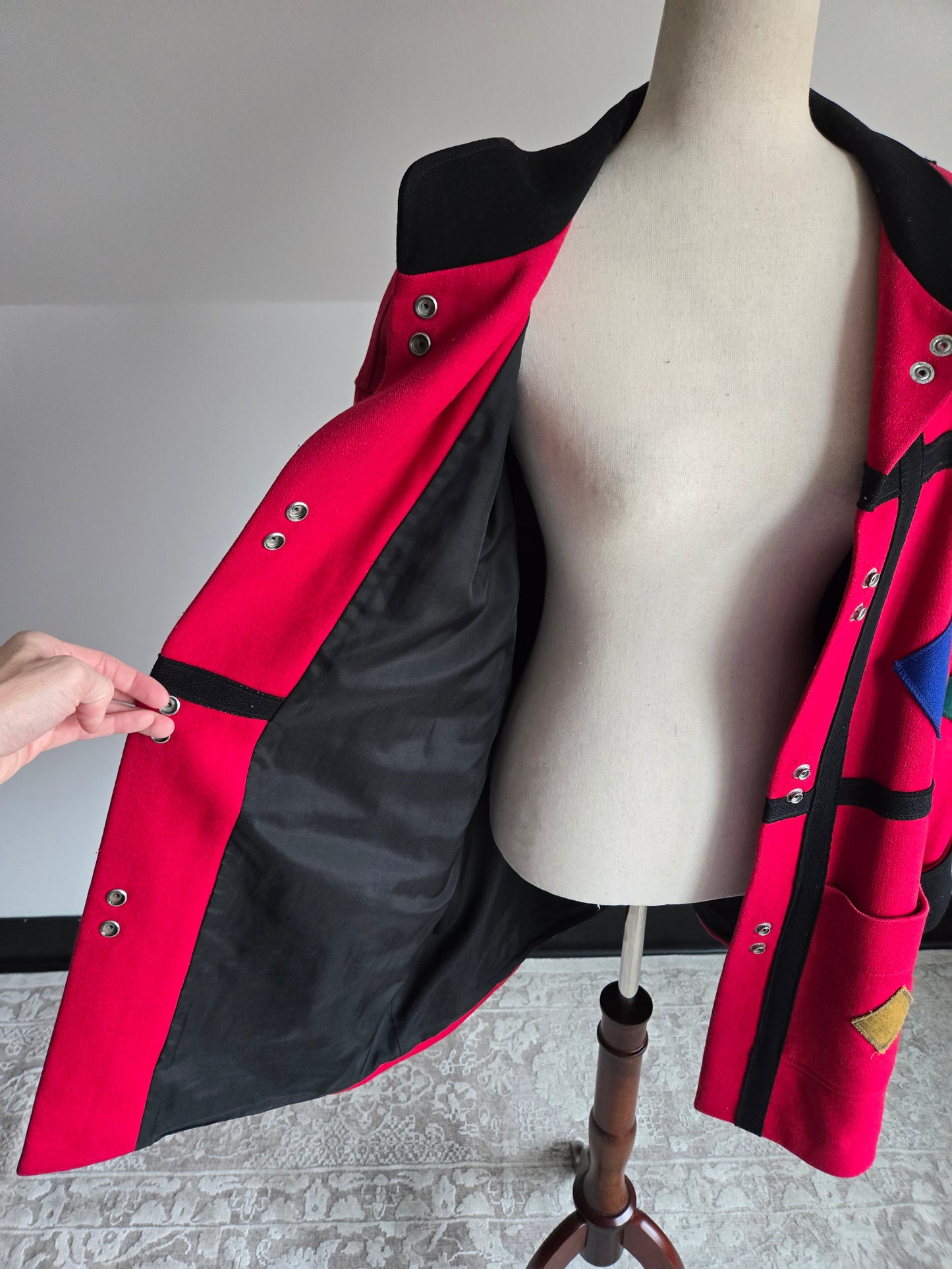 Vintage 1980s Geo Patch Wool Coat Made in Yugoslavia - 2XL