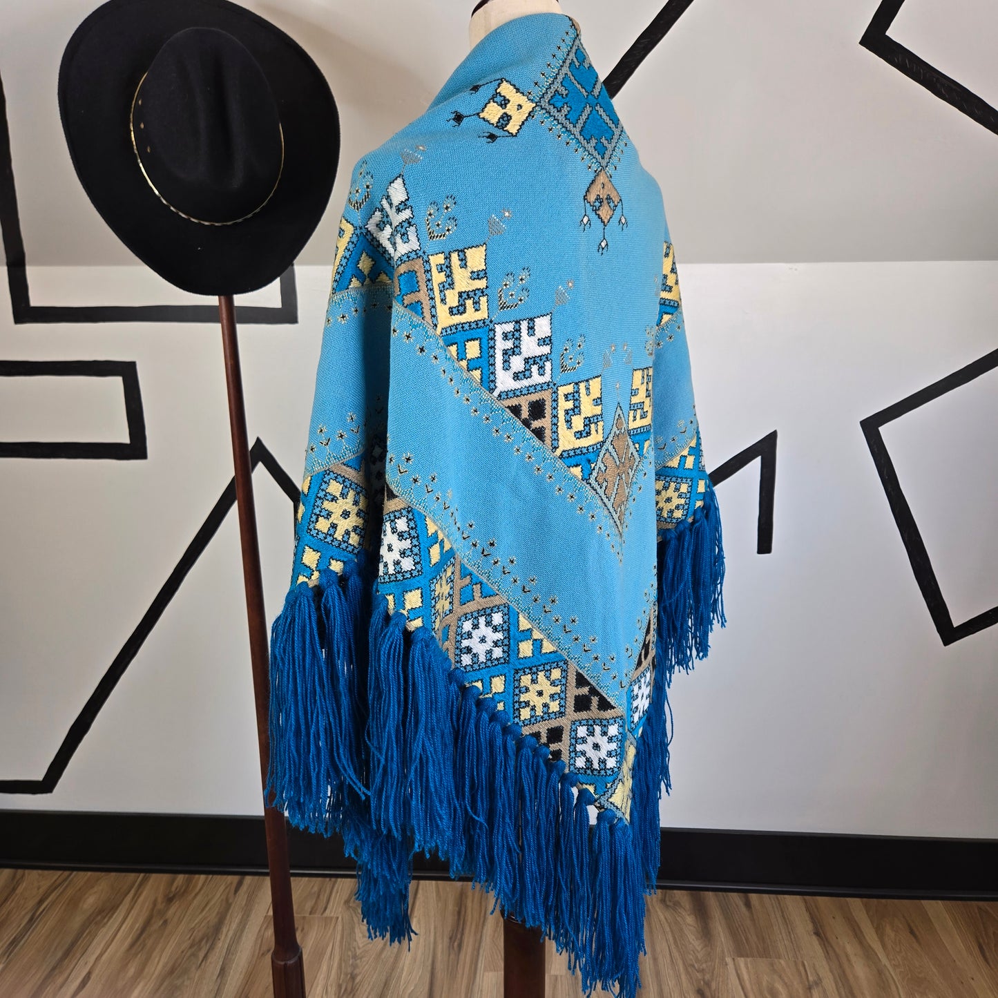 Turquoise Southwest Hand Woven Poncho/Shawl - OS