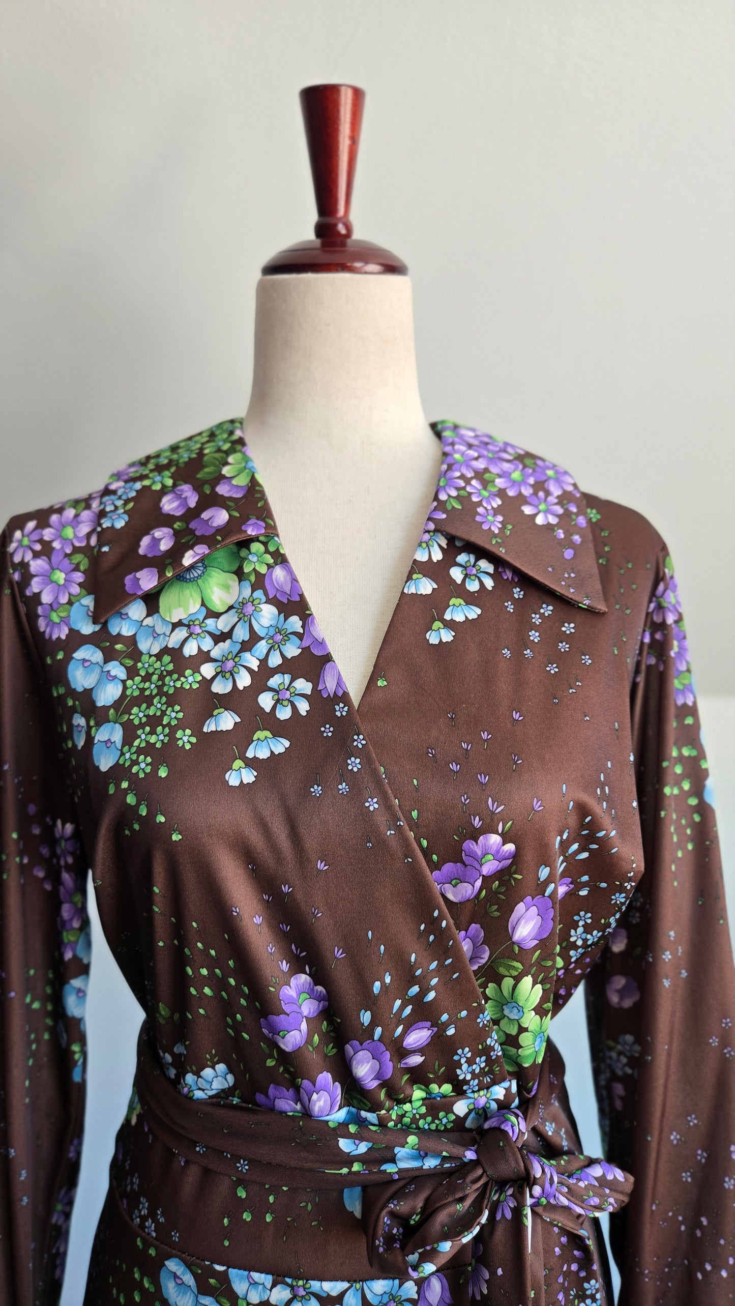 Royalty Dallas Vintage 70s Brown Floral Maxi Dress - L/XL