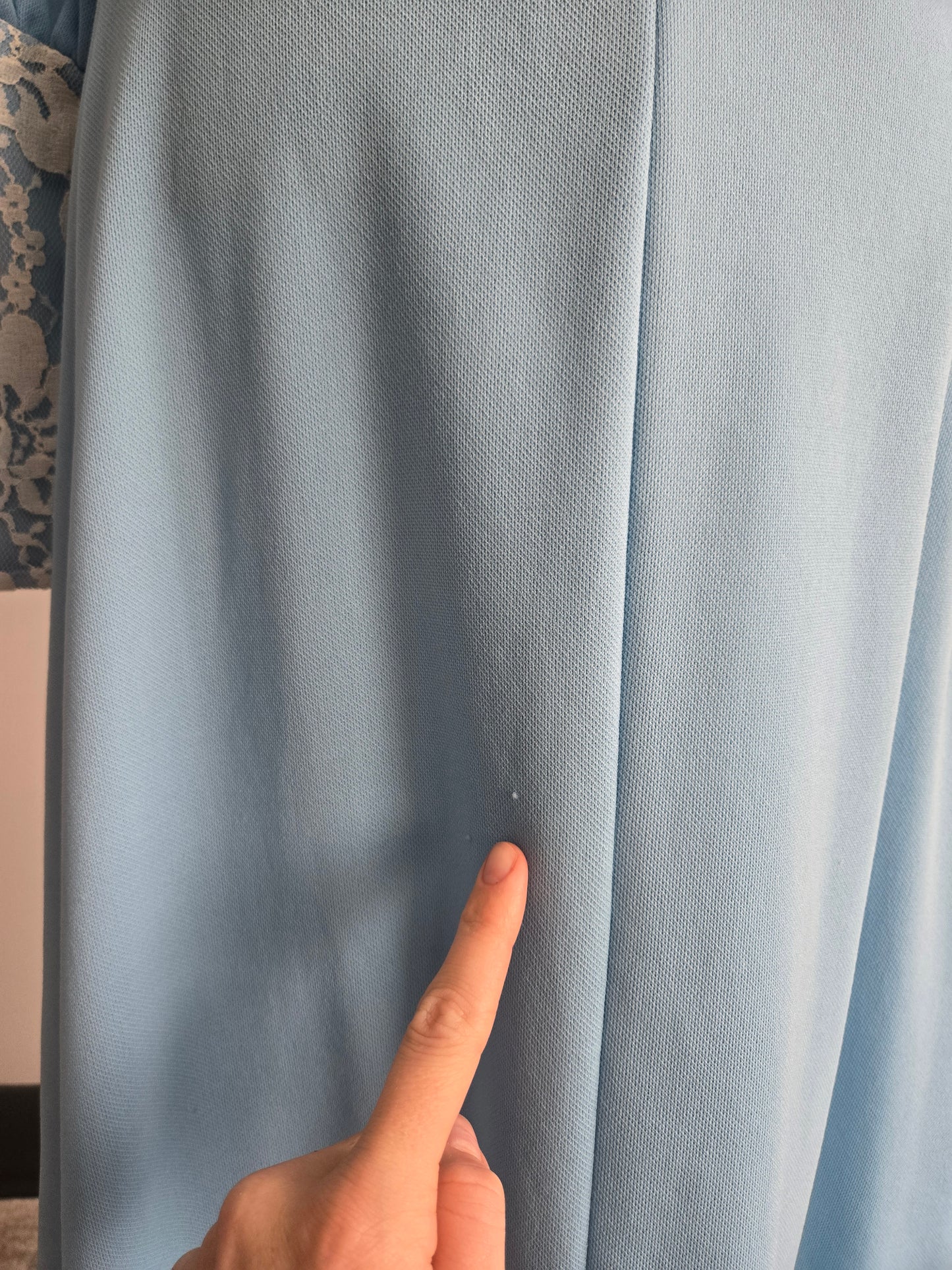 Vintage 1970s Sky Blue Prairie Dress with Floral Lace Details and Corset Top - Small