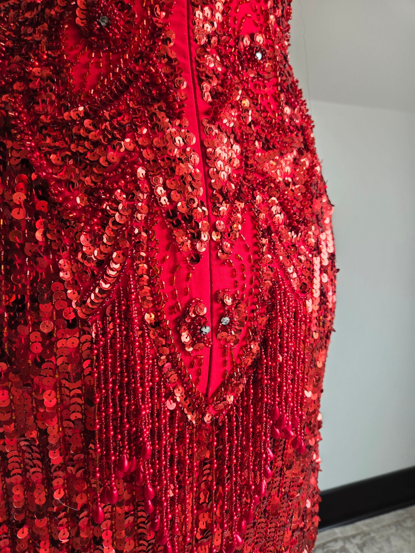 Miss Kansas Estate Vintage Red Beaded and Sequined Hand Made Dress - XS/S