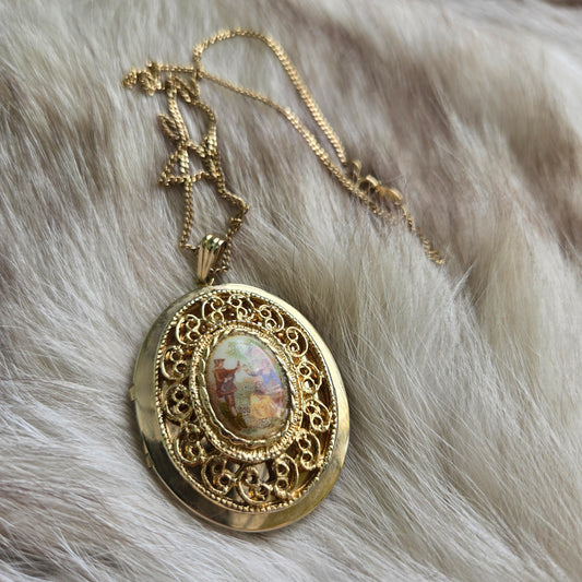 Vintage Courting Scene Large Locket Necklace